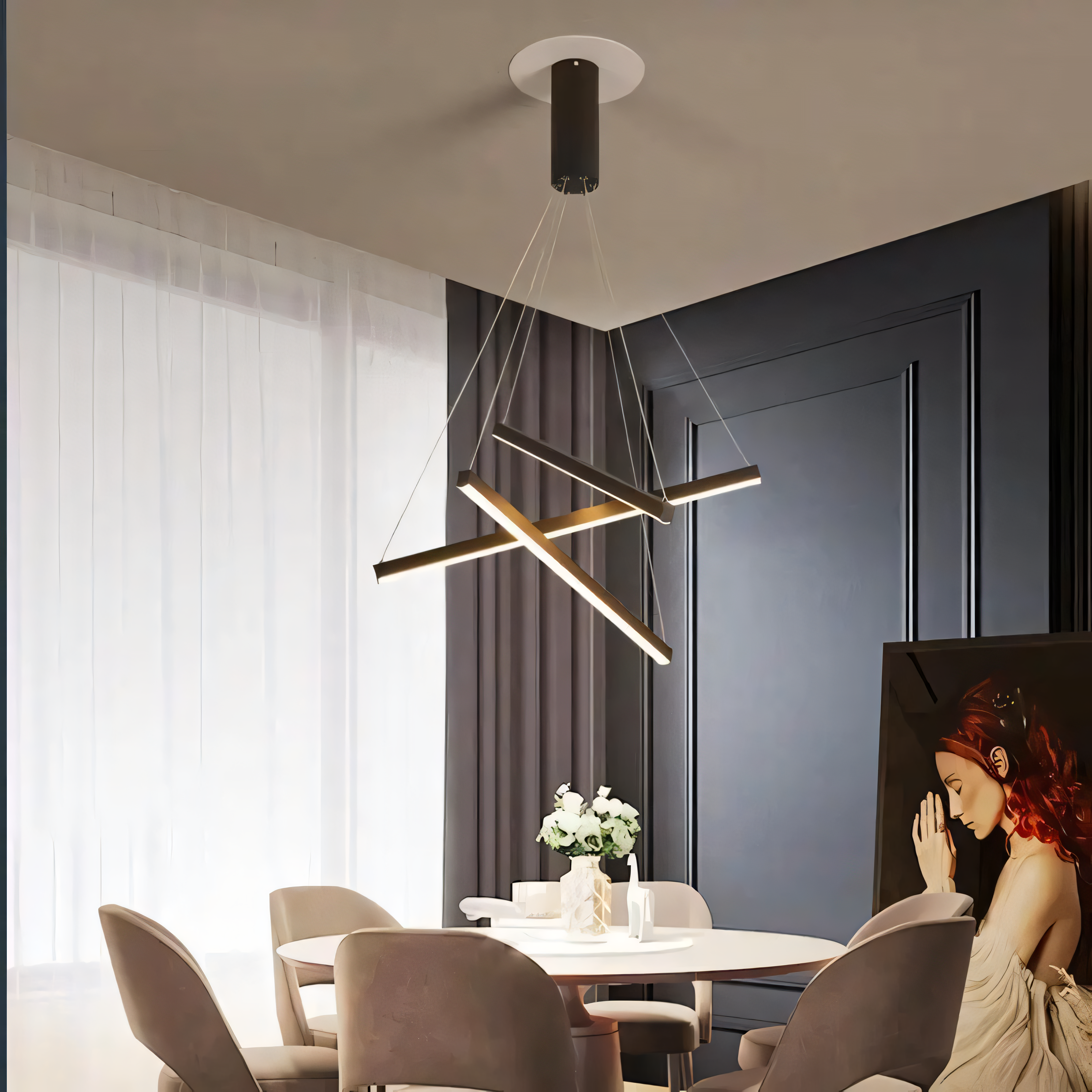 NexaLumen Nested Bar Chandelier Architectural Light Fixture With Multidimensional Illumination And Modern Design