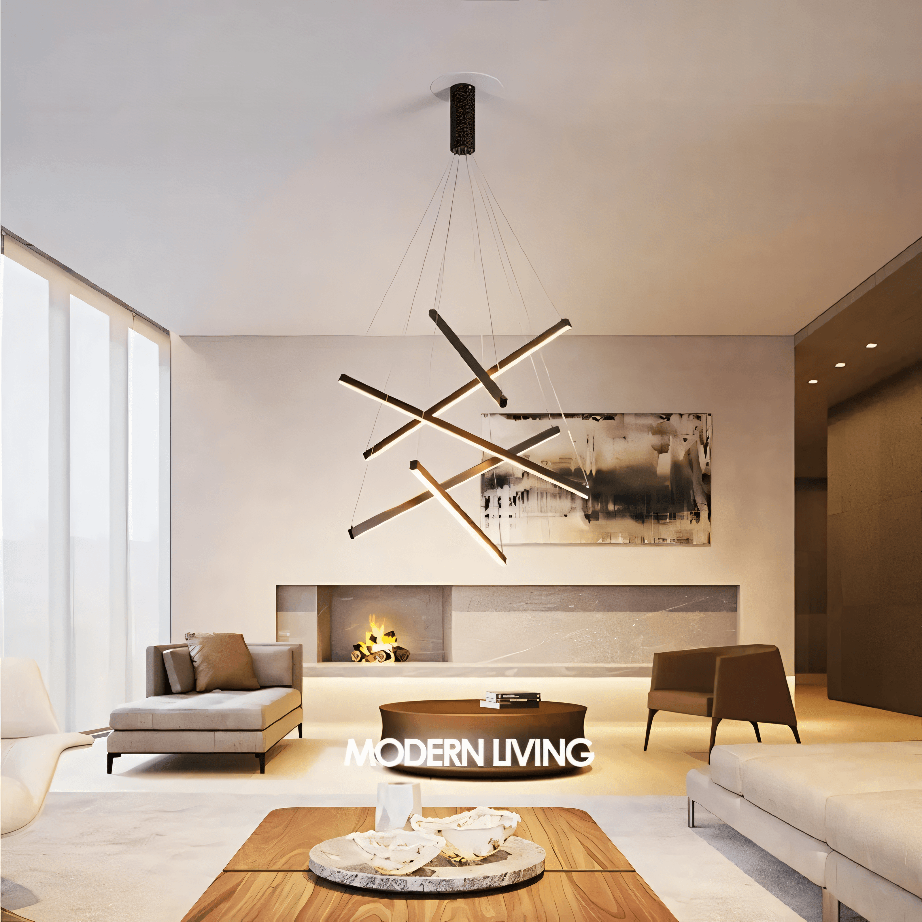 NexaLumen Nested Bar Chandelier Architectural Light Fixture With Multidimensional Illumination And Modern Design
